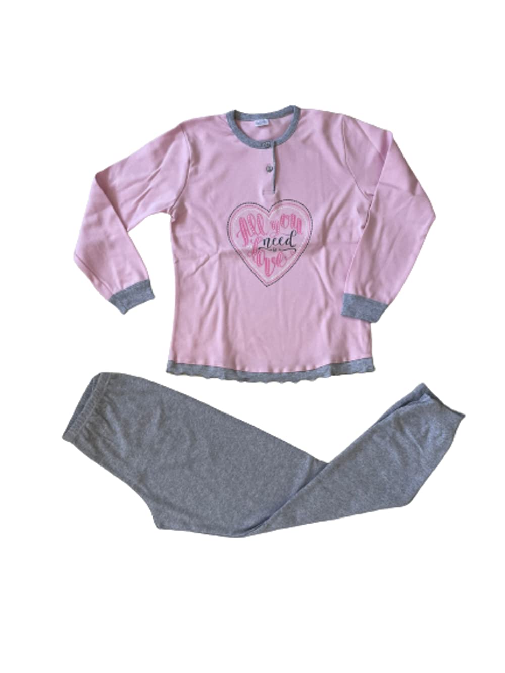 Pigiama Serafino Lungo Due Pezzi Caldo Cotone Interlock Bambina e Ragazza Varie Fantasie - Home Shopping Italia 