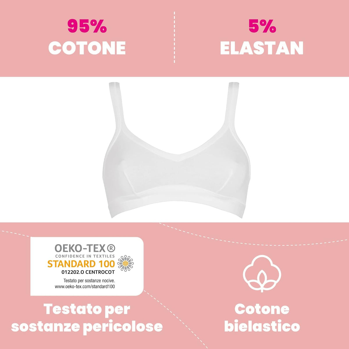 Cotonella, Brassiere in Morbido Cotone Bielastico - Comoda Brassiere dai Bordi Extracomfort - Art. GD065 - Home Shopping Italia 