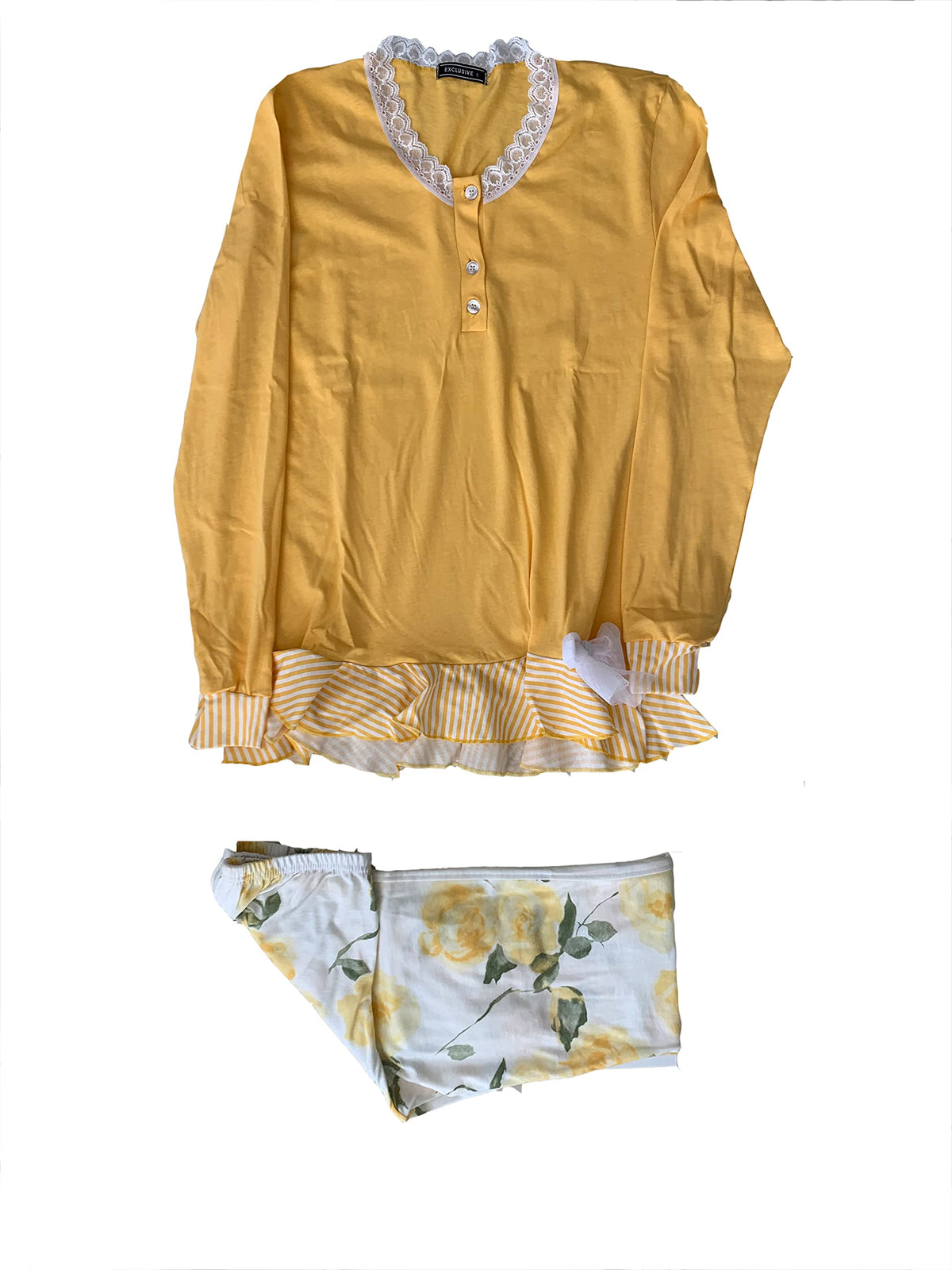 Generic Pigiama serafino da donna lungo due pezzi e corto due pezzi in cotone con ricami in pizzo Art. P1437 - P1439 varie taglie e colori - Exclusive - Home Shopping Italia 
