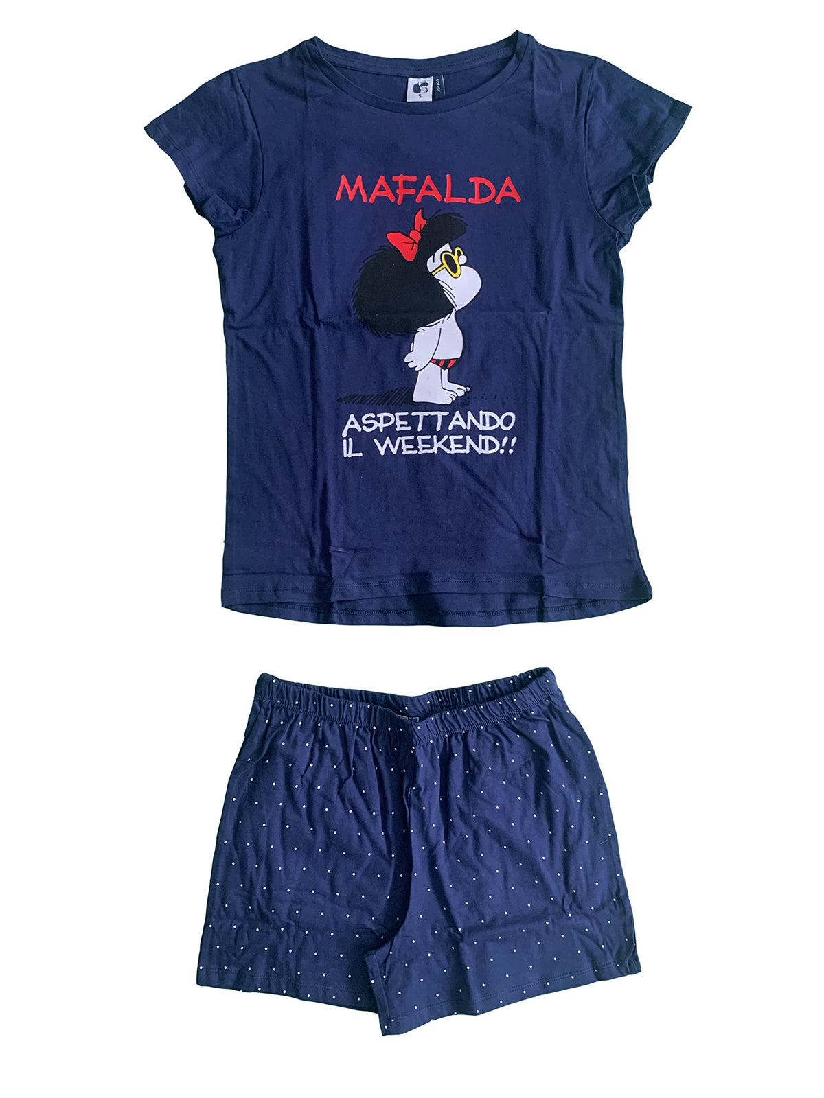 Pigiama Corto da Donna Personaggio Varie Taglie Colori Bianco Blu Spalla Larga Mezza Manica - Sabor - Home Shopping Italia 